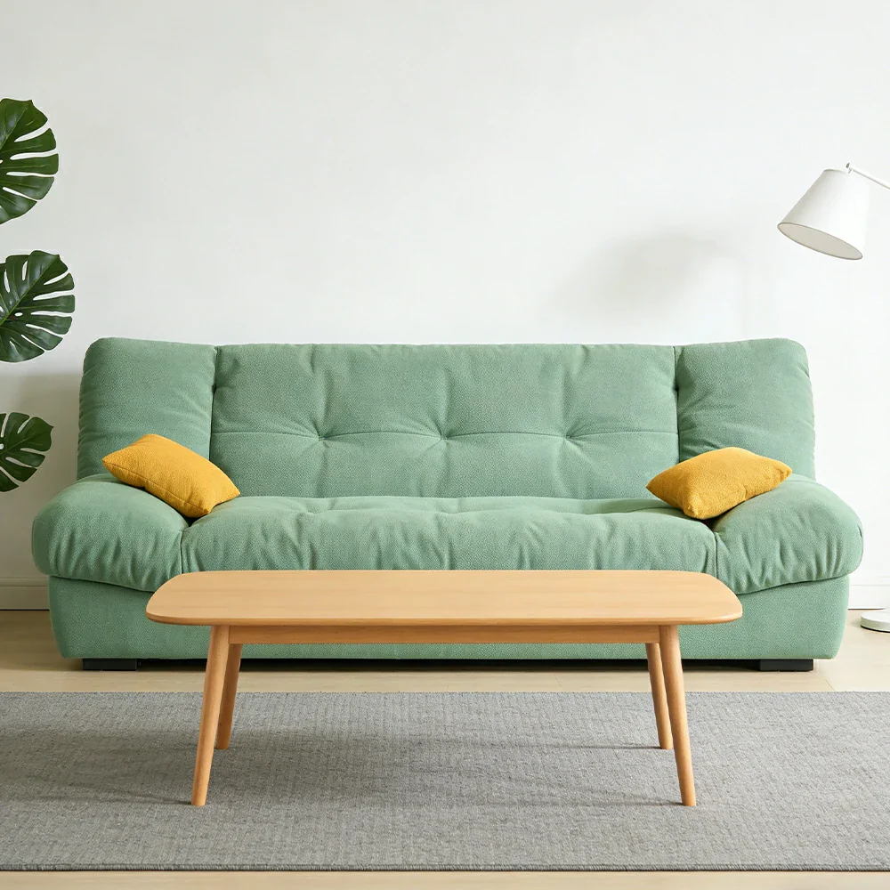 LIVARA 160/180cm Sofa Bed, Adjustable Backrest Design, Milk Velvet Upholstery, Solid Wood Frame, Armless Space-Saving Style - Green - Image 4