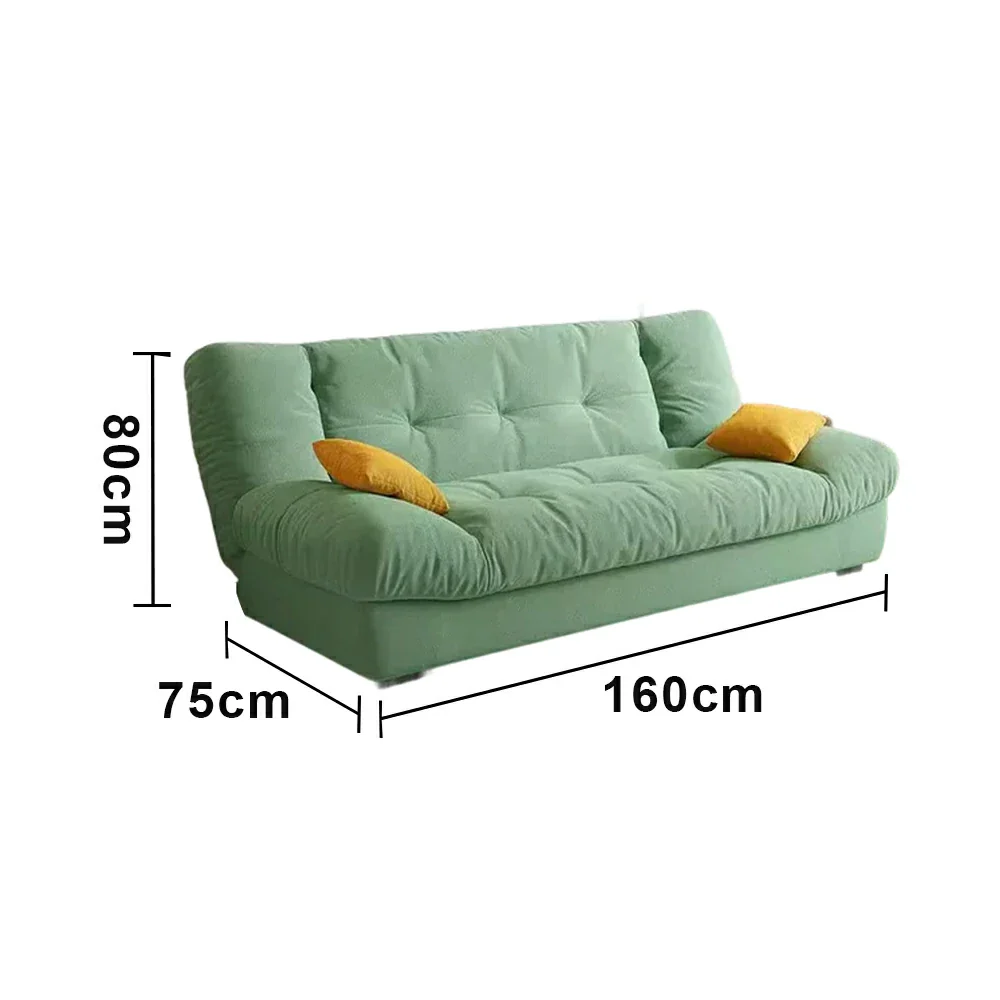 LIVARA 160/180cm Sofa Bed, Adjustable Backrest Design, Milk Velvet Upholstery, Solid Wood Frame, Armless Space-Saving Style - Green - Image 5