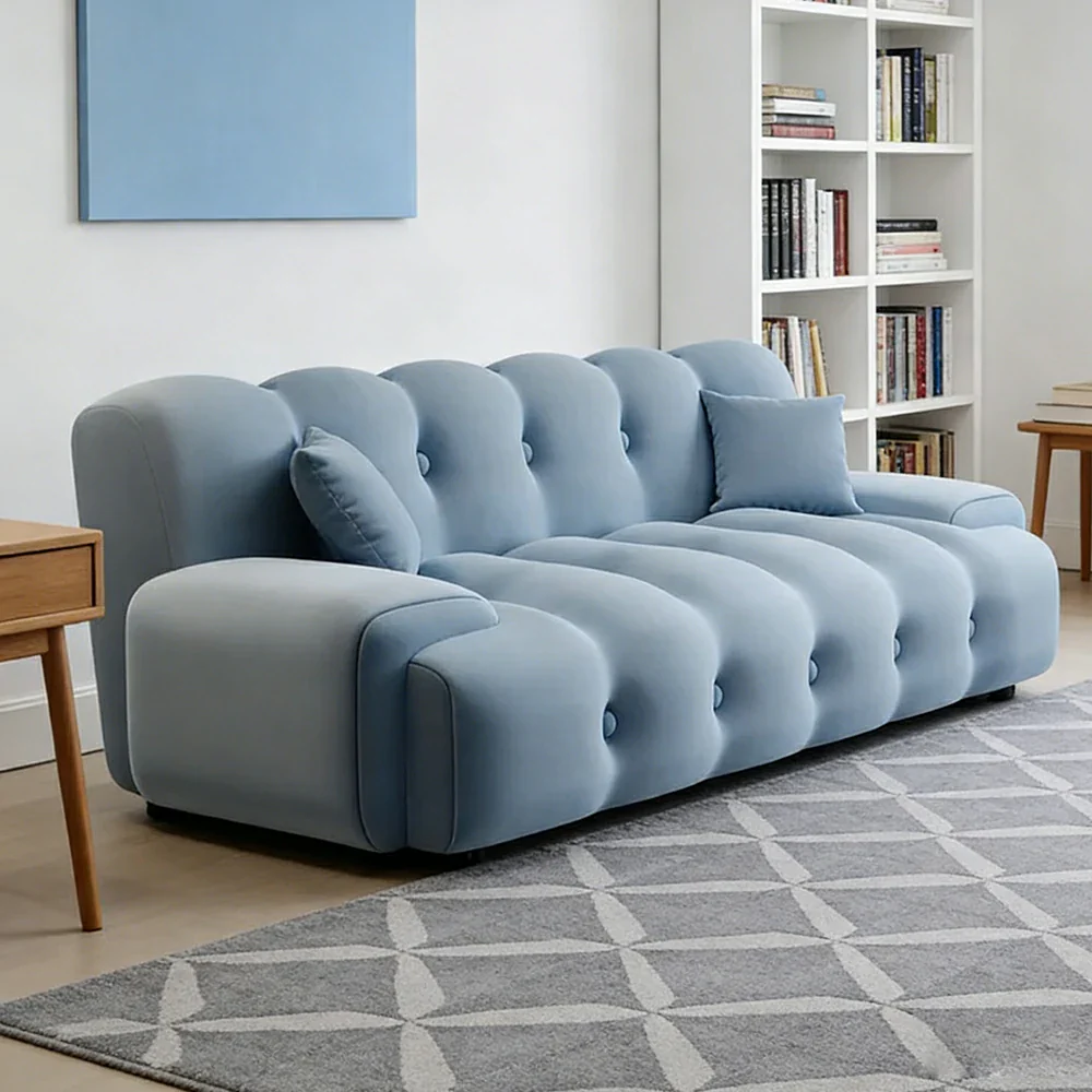 LIVARA 160/180cm Sofa Bed, 3-Position Adjustable Backrest, Milk Velvet Upholstery, High-Density Foam, Hidden Support Legs - Blue - Image 4