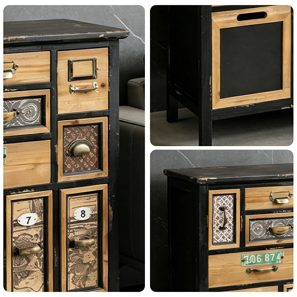 LIVARA 60cm Vintage Storage Cabinet - Drawer & Door Organizer - Solid Wood Frame - Rustic Distressed Finish for Living Room Entryway - Image 3