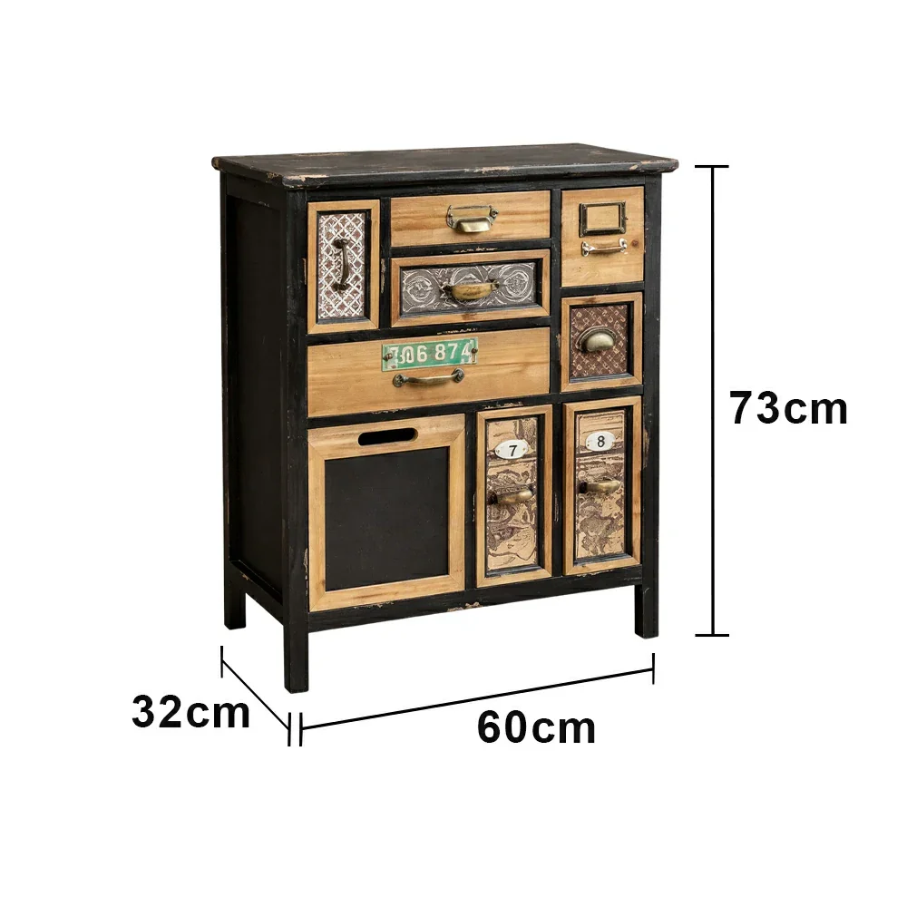 LIVARA 60cm Vintage Storage Cabinet - Drawer & Door Organizer - Solid Wood Frame - Rustic Distressed Finish for Living Room Entryway - Image 5
