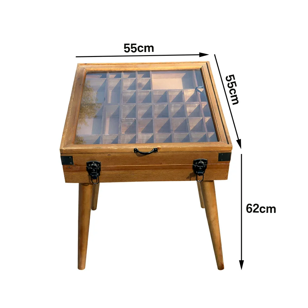LIVARA Vintage Display Side Table - Glass Top Storage Display - Solid Wood Frame - Multi-Compartment Cabinet for Living Room Bedroom - Image 5