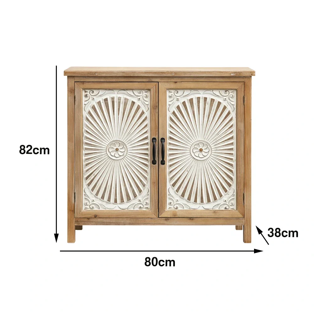 LIVARA Vintage Storage Cabinet - Double Door Organizer - Solid Wood Frame - Hand-Carved Whitewashed Design for Living Room Entryway - Image 5