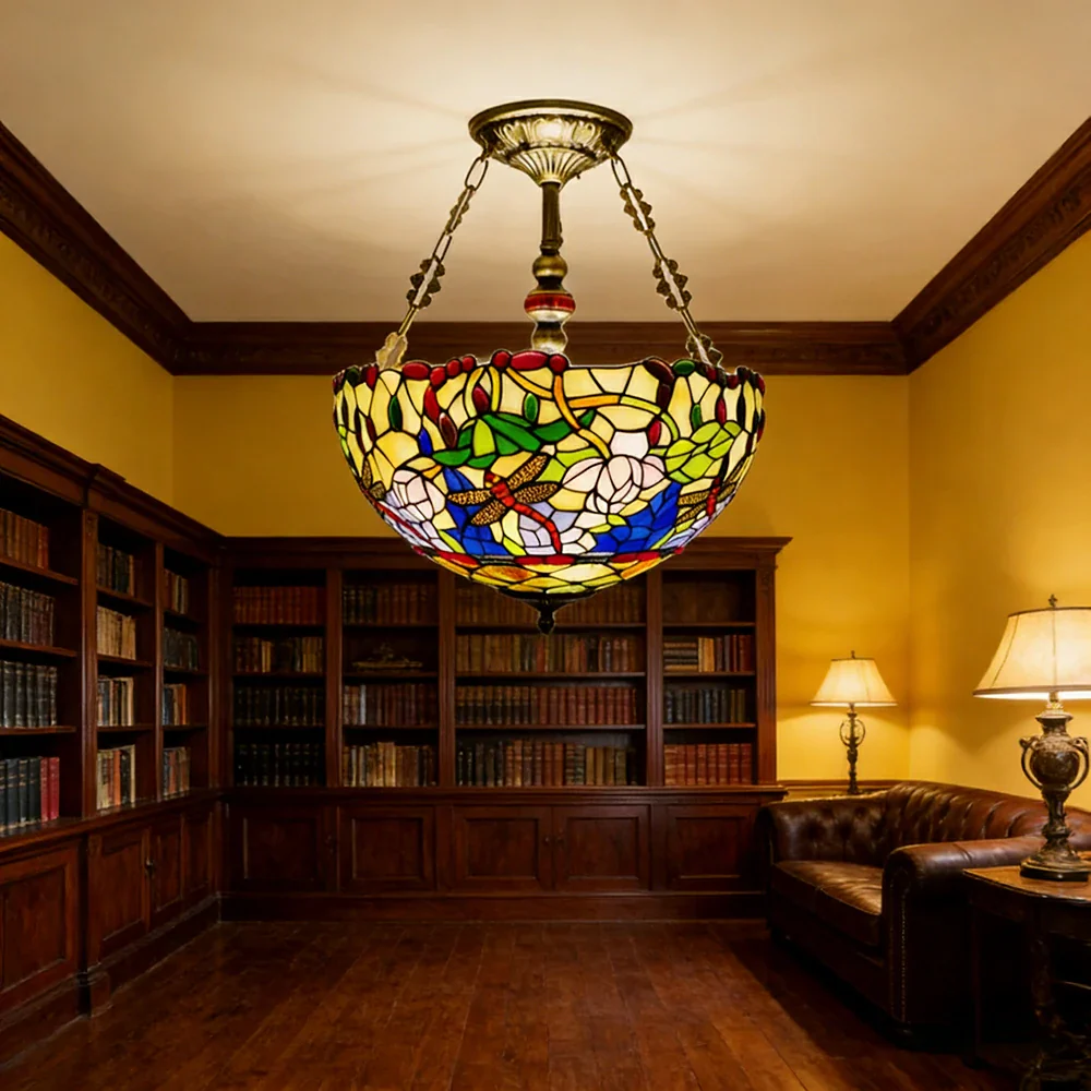 LIVARA European Vintage Stained Glass Chandelier Handcrafted Multi-Light Design 46cm Bedroom Dining Hallway Staircase - Image 2