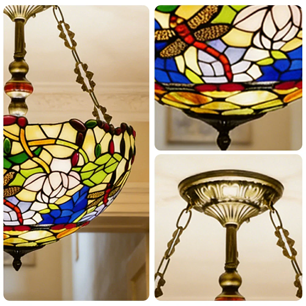 LIVARA European Vintage Stained Glass Chandelier Handcrafted Multi-Light Design 46cm Bedroom Dining Hallway Staircase - Image 3