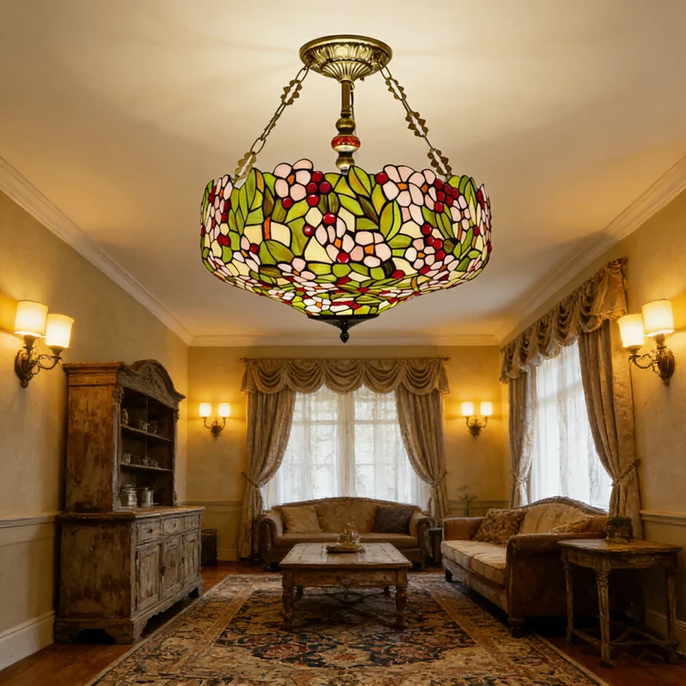LIVARA European Vintage Stained Glass Chandelier Handcrafted Multi-Light Design 50cm Bedroom Dining Hallway Staircase - Image 2