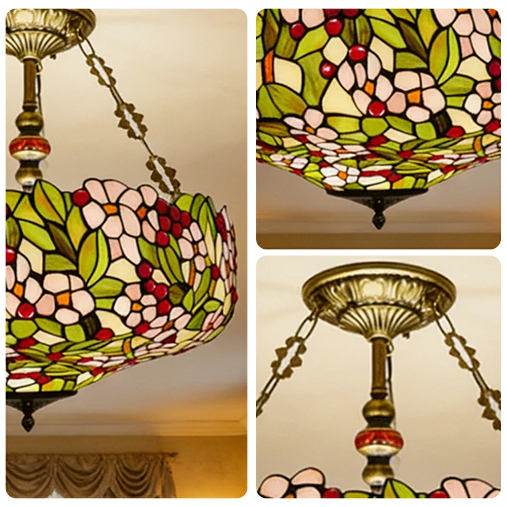 LIVARA European Vintage Stained Glass Chandelier Handcrafted Multi-Light Design 50cm Bedroom Dining Hallway Staircase - Image 3