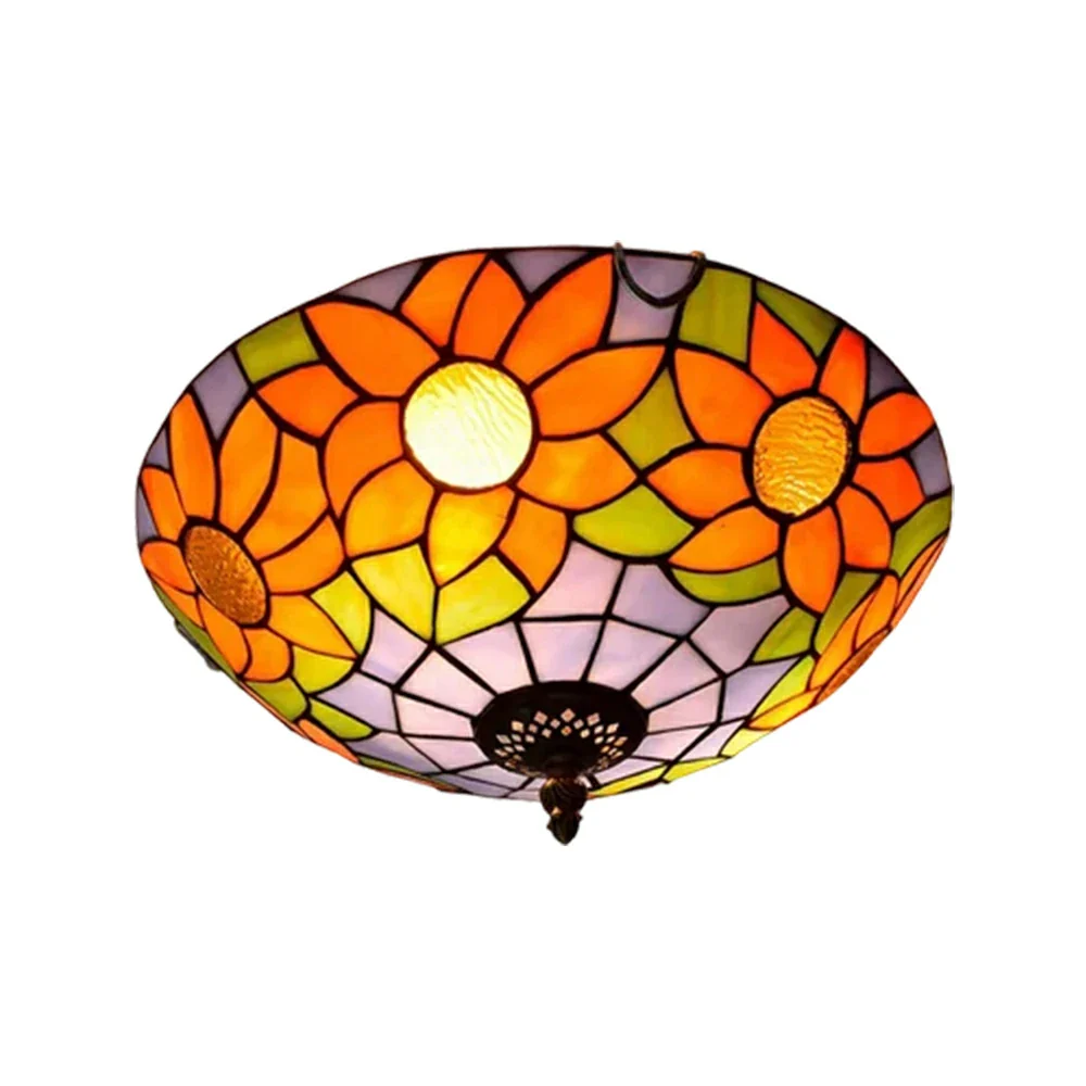 LIVARA Blue Sunflower Stained Glass Ceiling Light Handcrafted Vintage Mediterranean Ambient Lighting 30/40cm Living Bedroom Dining