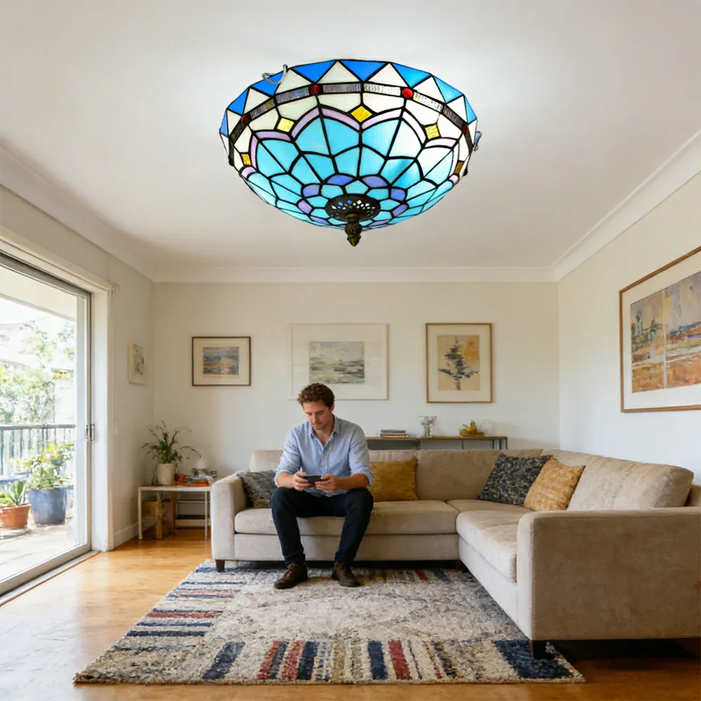 LIVARA Mediterranean Style Stained Glass Ceiling Light Handcrafted Vintage Ambient Lighting 30/40cm Living Room Bedroom Dining - Image 5