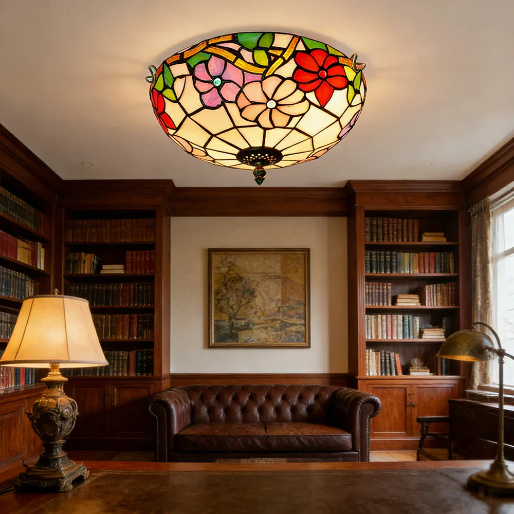 LIVARA Morning Glory Stained Glass Ceiling Light Handcrafted Vintage Ambient Lighting 30/40cm Living Room Bedroom Dining - Image 2