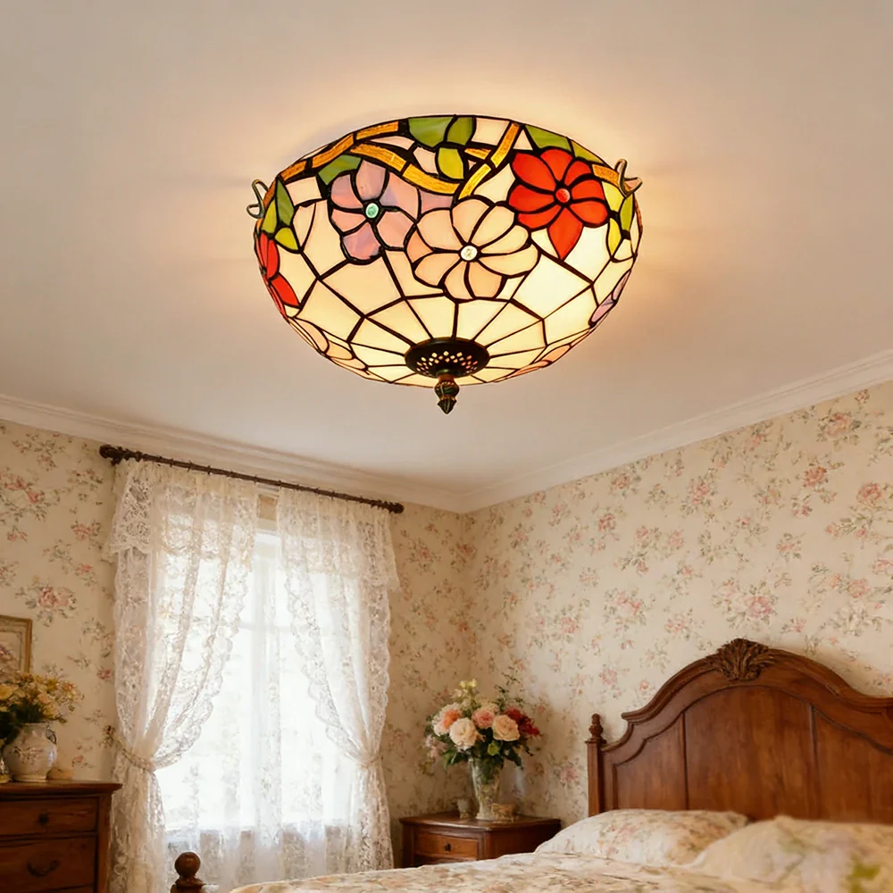 LIVARA Morning Glory Stained Glass Ceiling Light Handcrafted Vintage Ambient Lighting 30/40cm Living Room Bedroom Dining - Image 4