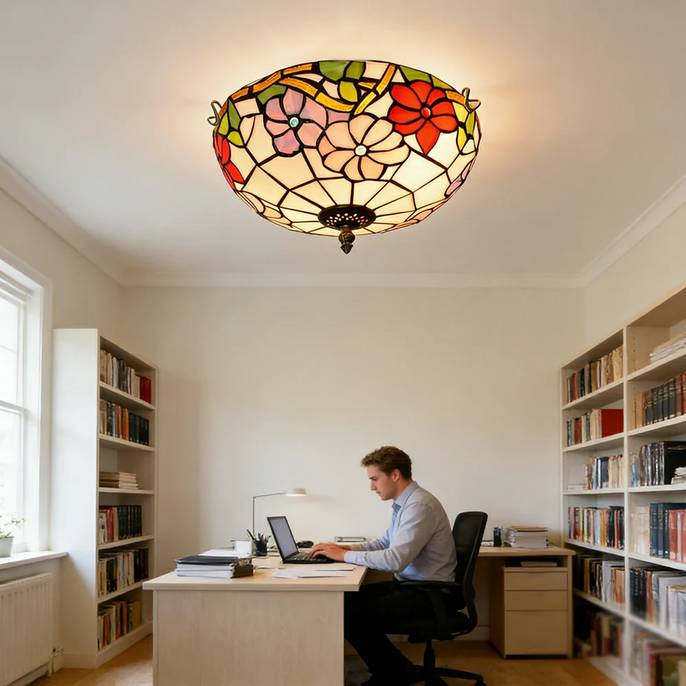 LIVARA Morning Glory Stained Glass Ceiling Light Handcrafted Vintage Ambient Lighting 30/40cm Living Room Bedroom Dining - Image 5
