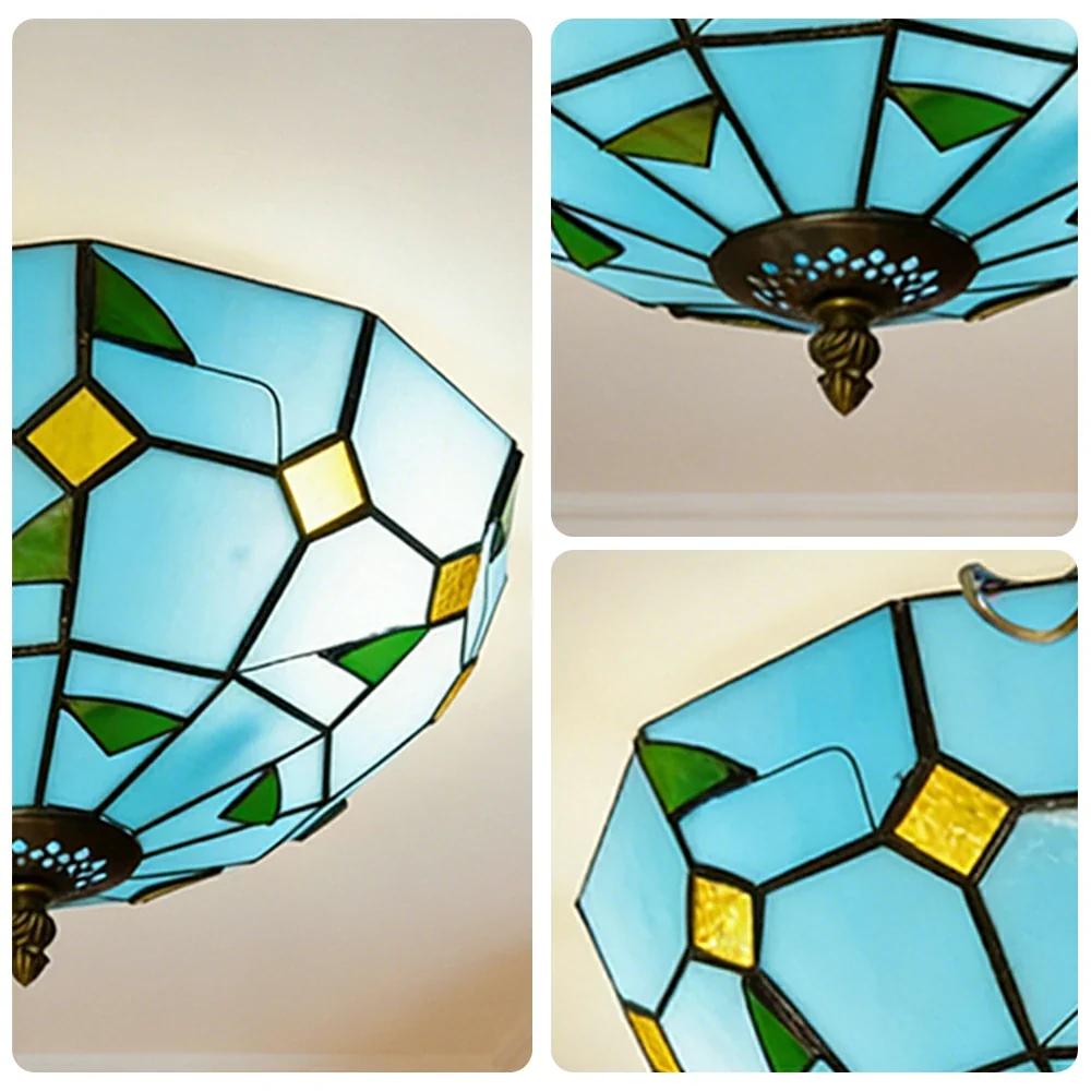LIVARA Blue Leaf Stained Glass Ceiling Light Handcrafted Vintage Ambient Lighting 30/40cm Living Room Bedroom Dining - Image 3