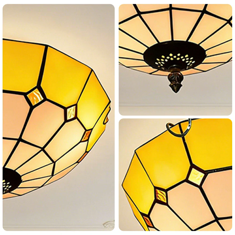 LIVARA Stained Glass Ceiling Light Handcrafted Vintage Ambient Lighting 30/40cm Living Room Bedroom Dining - Yellow - Image 3
