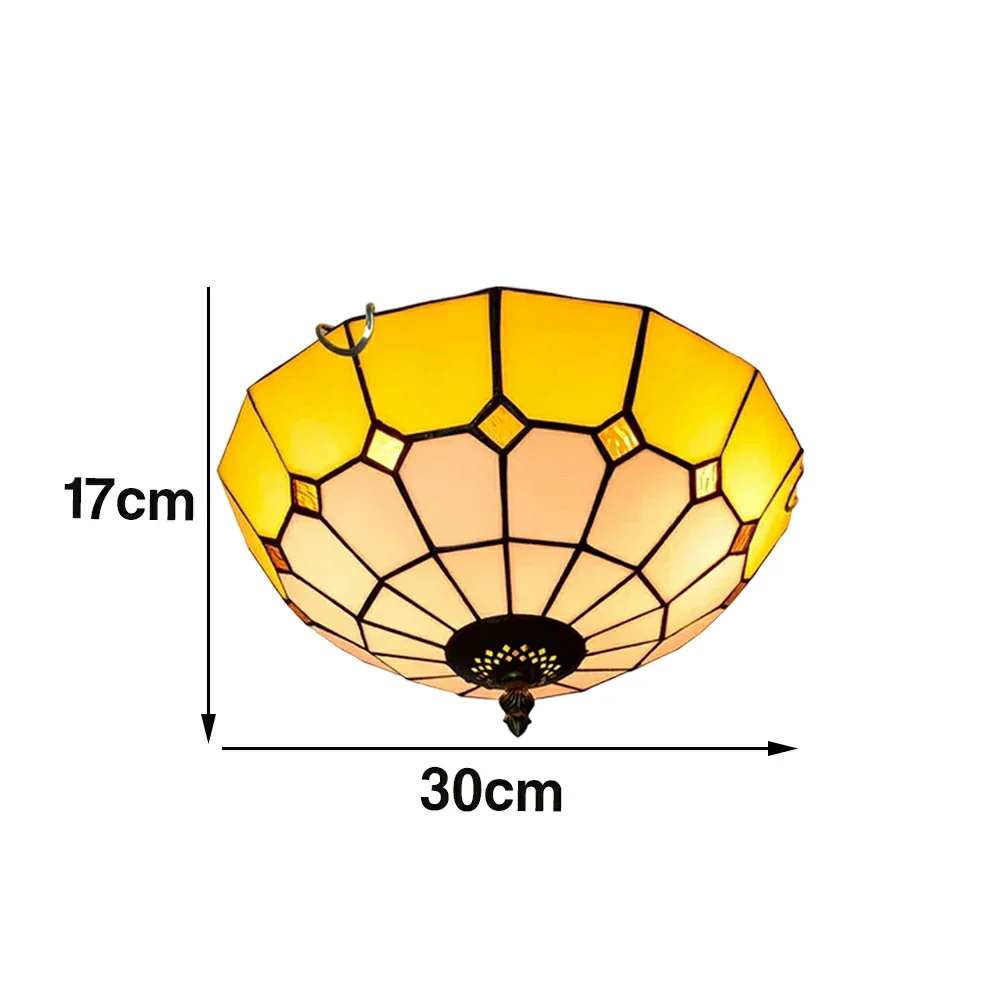 LIVARA Stained Glass Ceiling Light Handcrafted Vintage Ambient Lighting 30/40cm Living Room Bedroom Dining - Yellow - Image 6
