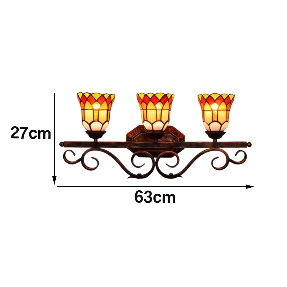 LIVARA European Vintage Red Flower 3-Light Wall Light Stained Glass Handcrafted Iron Frame 63cm Living Room Bedroom Dining - Image 6
