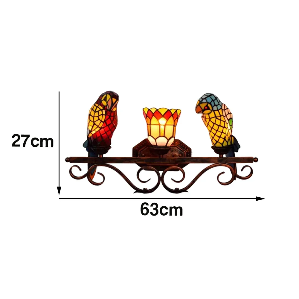 LIVARA European Vintage Parrot 3-Light Wall Light Stained Glass Handcrafted Iron Frame 63cm Living Room Bedroom Dining - Image 6