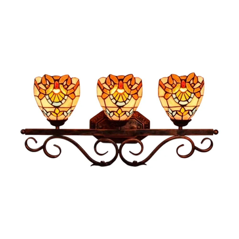 LIVARA European Vintage Baroque Style 3-Light Wall Light Stained Glass Handcrafted Iron Frame 63cm Living Room Bedroom Dining