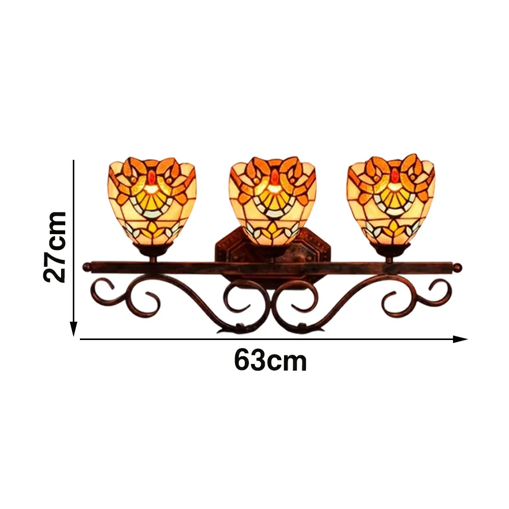 LIVARA European Vintage Baroque Style 3-Light Wall Light Stained Glass Handcrafted Iron Frame 63cm Living Room Bedroom Dining - Image 6