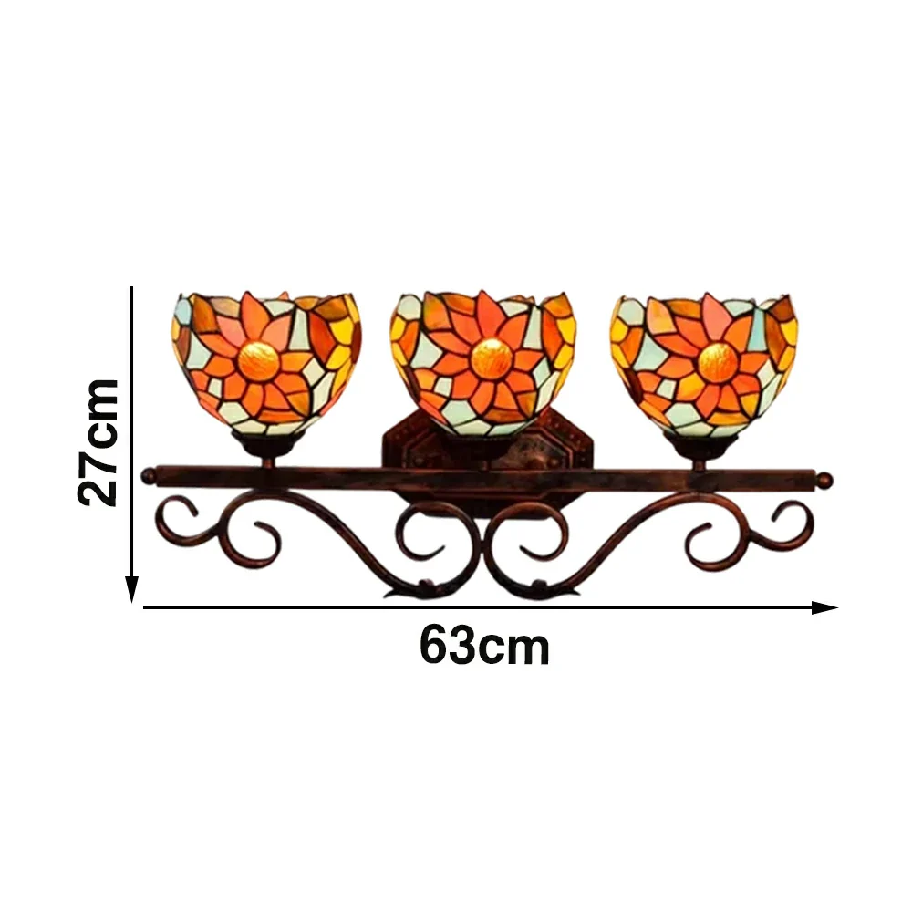LIVARA European Vintage Blue Sunflower 3-Light Wall Light Stained Glass Handcrafted Iron Frame 63cm Living Room Bedroom Dining - Image 6