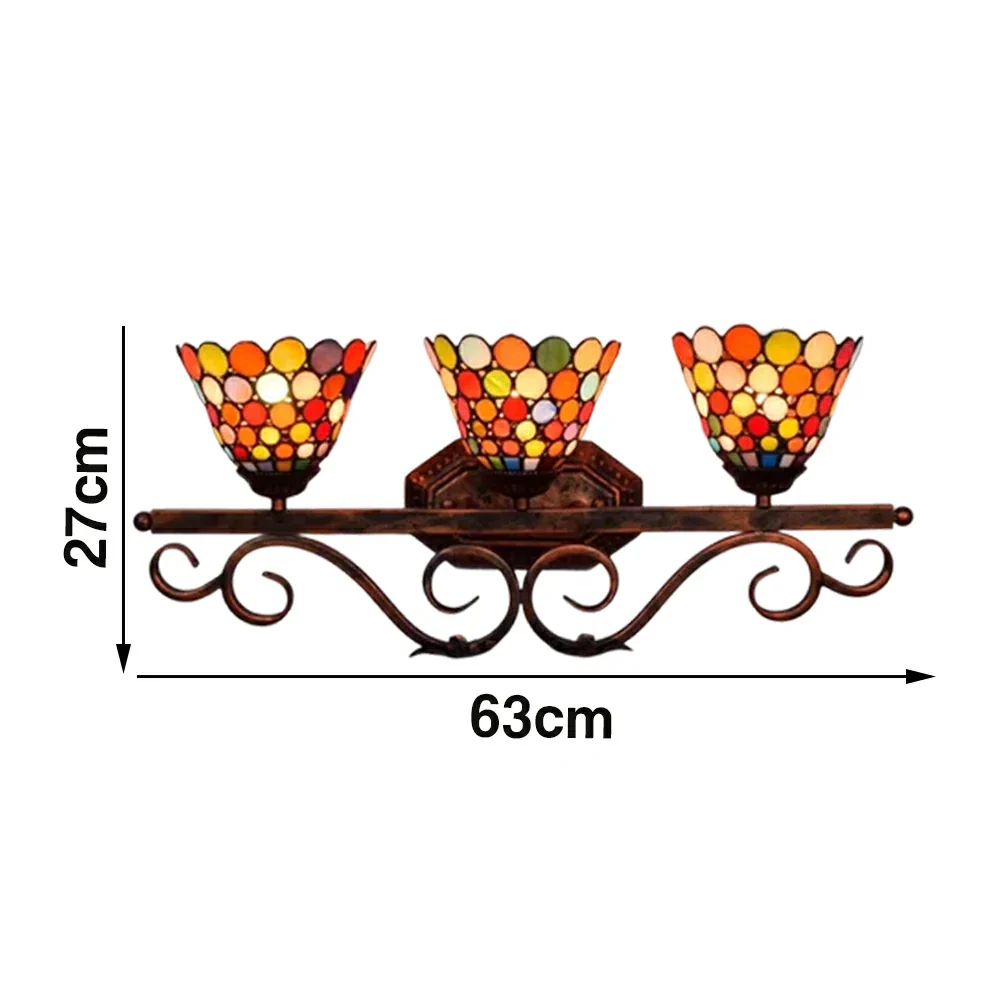 LIVARA 3-Light Stained Glass Wall Light Handcrafted Soft Ambient Vintage Lighting 63cm Bedroom Dining Living - Image 6