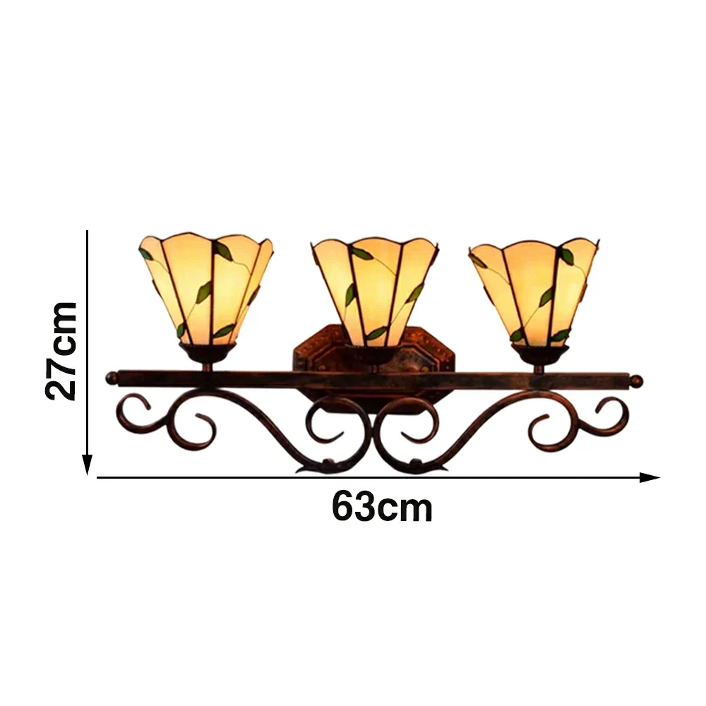 LIVARA European Vintage Warm Leaf 3-Light Wall Light Stained Glass Handcrafted Iron Frame 63cm Living Room Bedroom Dining - Image 6