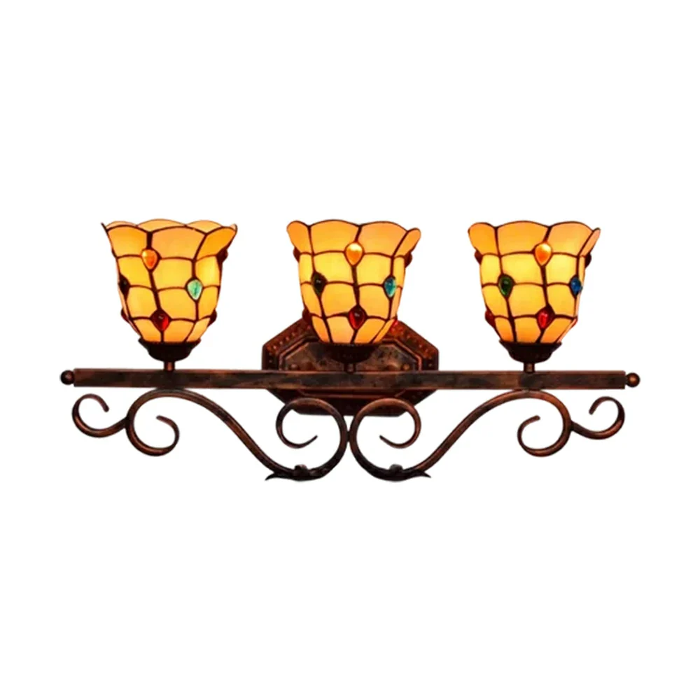 LIVARA European Vintage Colorful Bead 3-Light Wall Light Stained Glass Handcrafted Iron Frame 63cm Living Room Bedroom Dining