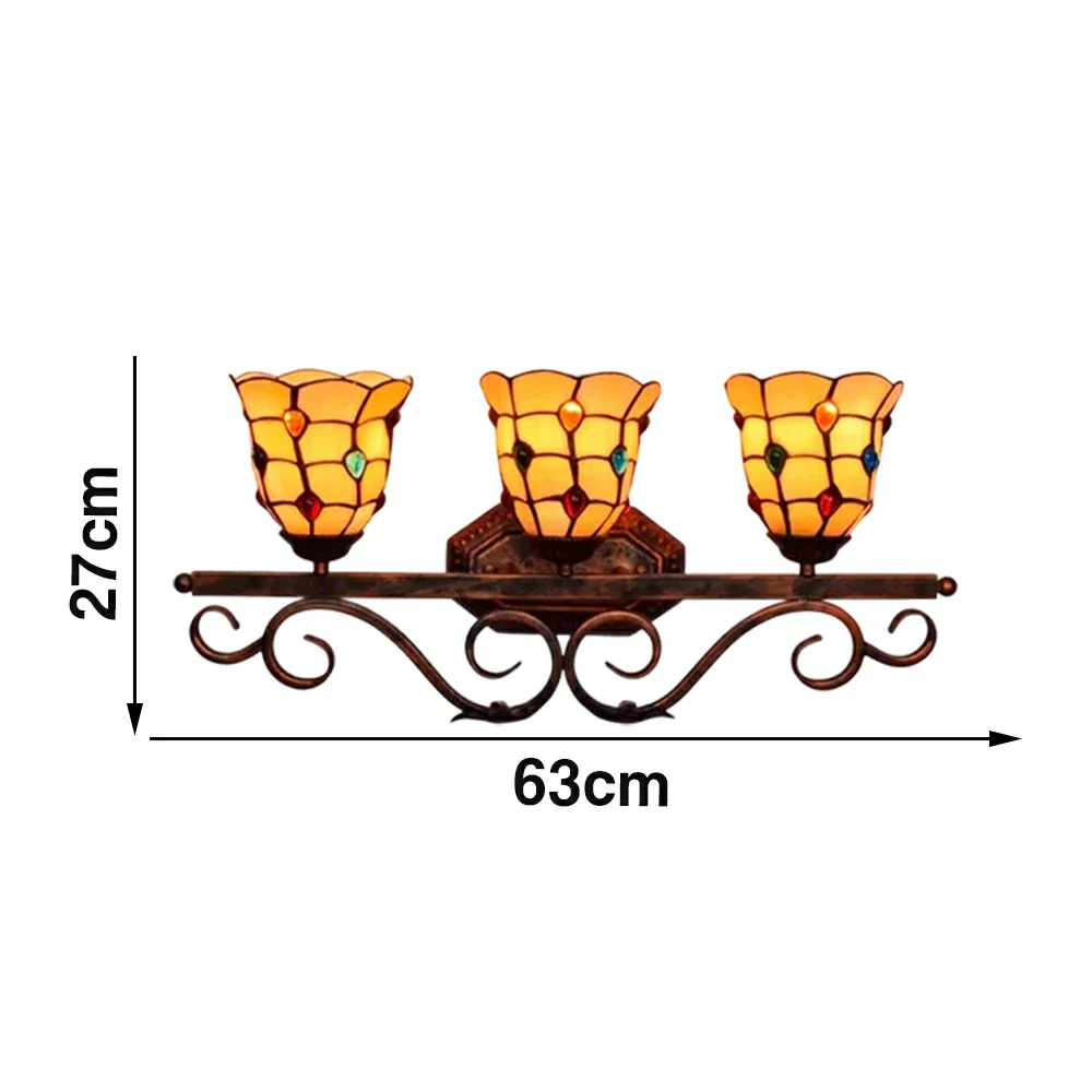 LIVARA European Vintage Colorful Bead 3-Light Wall Light Stained Glass Handcrafted Iron Frame 63cm Living Room Bedroom Dining - Image 6