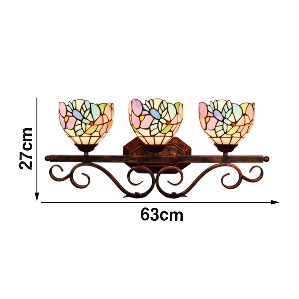 LIVARA European Vintage Bird Pattern 3-Light Wall Light Stained Glass Handcrafted Iron Frame 63cm Living Room Bedroom Dining - Image 6
