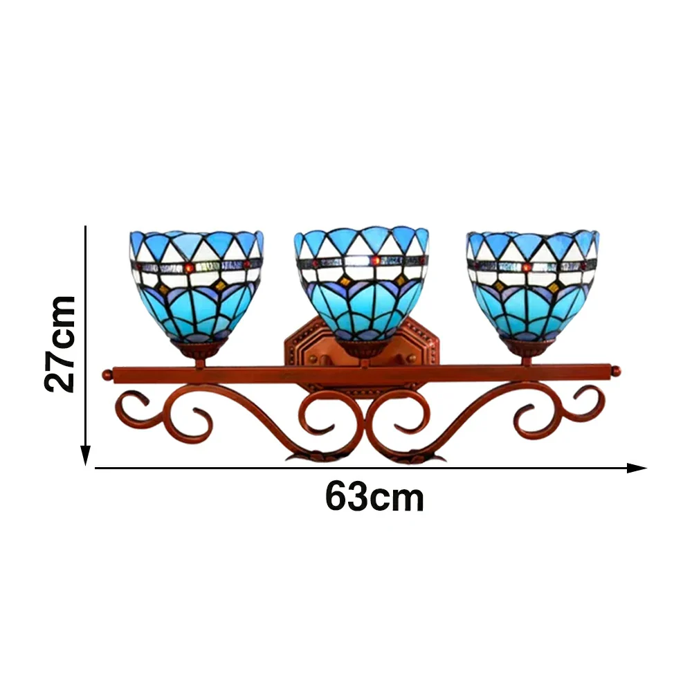 LIVARA European Vintage Mediterranean Style 3-Light Wall Light Stained Glass Handcrafted Iron Frame 63cm Living Room Bedroom Dining - Image 6