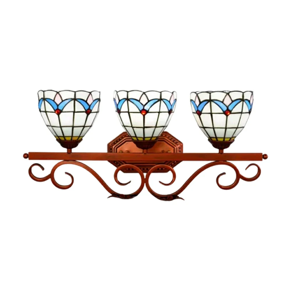 LIVARA European Vintage Magnolia Pattern 3-Light Wall Light Stained Glass Handcrafted Iron Frame 63cm Living Room Bedroom Dining