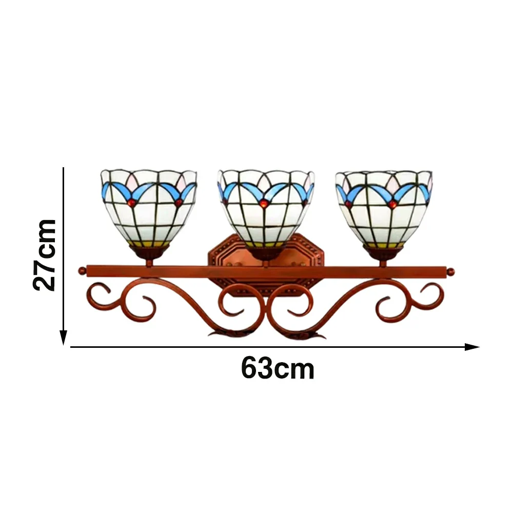 LIVARA European Vintage Magnolia Pattern 3-Light Wall Light Stained Glass Handcrafted Iron Frame 63cm Living Room Bedroom Dining - Image 6