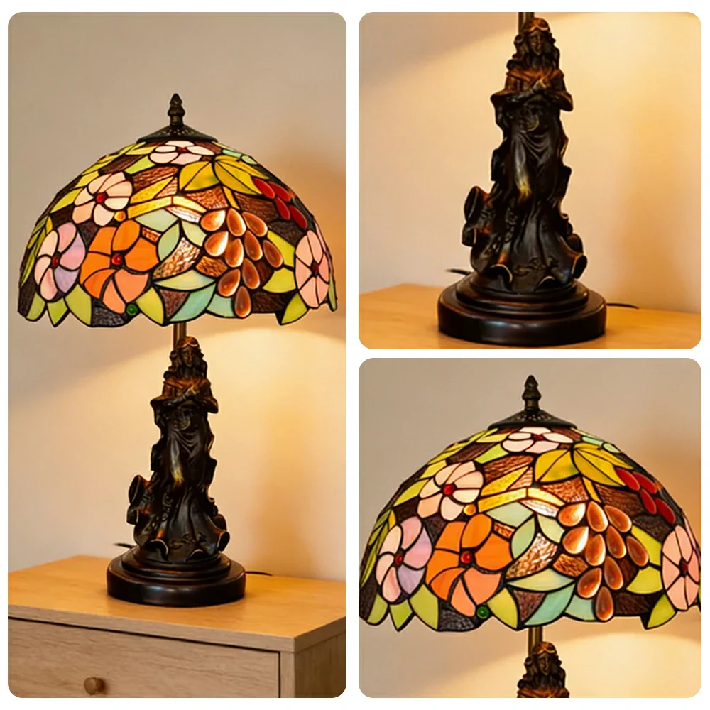 LIVARA European Vintage Grape Floral Stained Glass Table Lamp Sculpture Base Handcrafted Artistic Design Suitable for Bedroom Living Room Bedside - Image 3