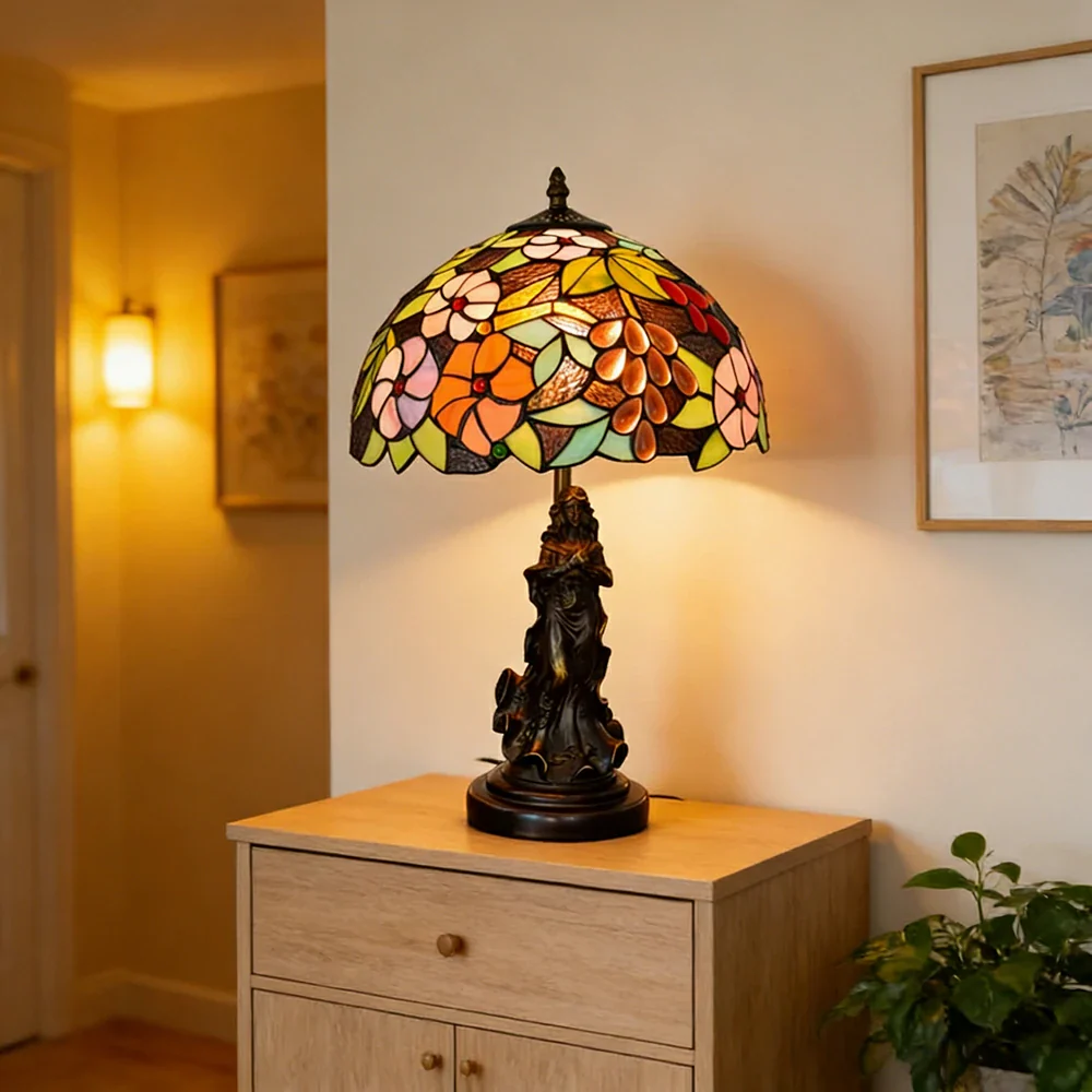 LIVARA European Vintage Grape Floral Stained Glass Table Lamp Sculpture Base Handcrafted Artistic Design Suitable for Bedroom Living Room Bedside - Image 4