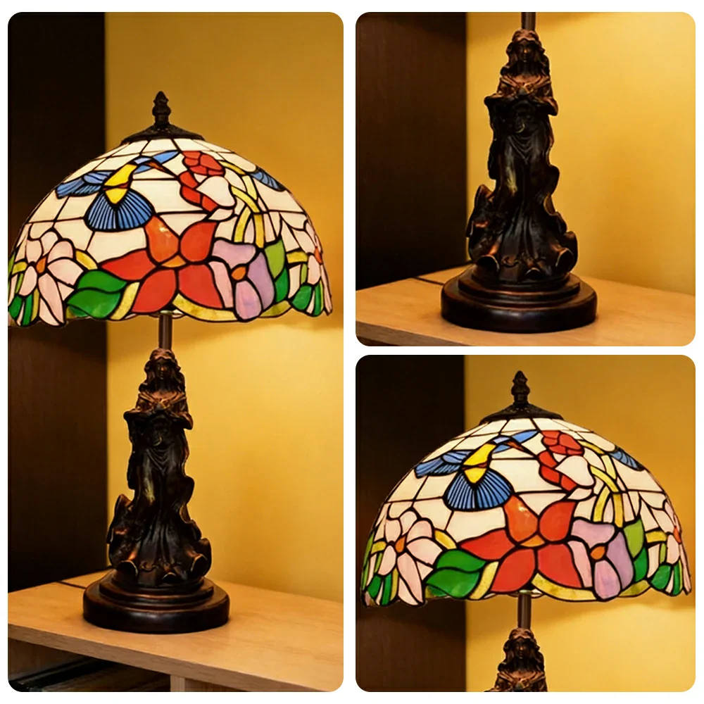 LIVARA Vintage Artistic Table Lamp Stained Glass Shade Sculpture Base Soft Ambient Lighting Suitable for Bedroom Living Room Bedside - Image 3