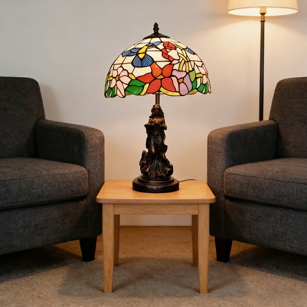 LIVARA Vintage Artistic Table Lamp Stained Glass Shade Sculpture Base Soft Ambient Lighting Suitable for Bedroom Living Room Bedside - Image 4
