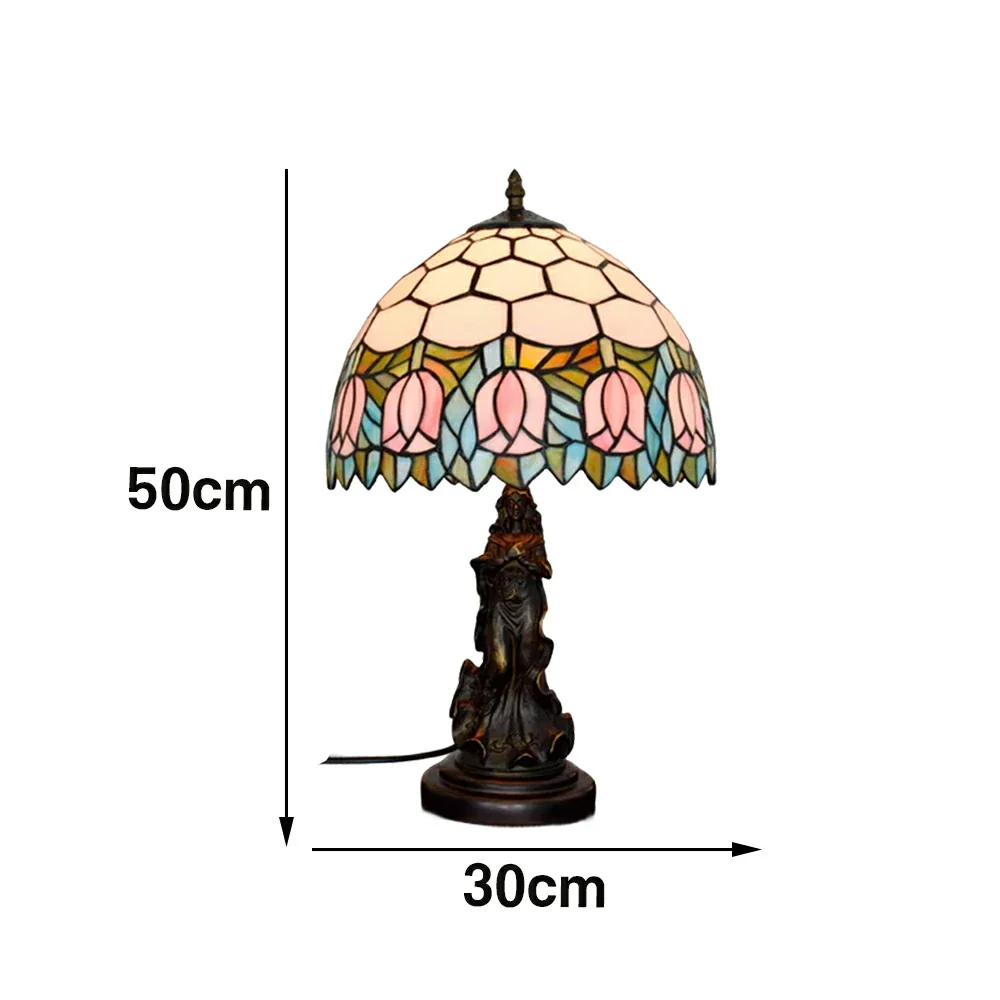 LIVARA European Vintage Pink Tulip Stained Glass Table Lamp Sculpture Base Handcrafted Artistic Design Suitable for Bedroom Living Room Bedside - Image 6