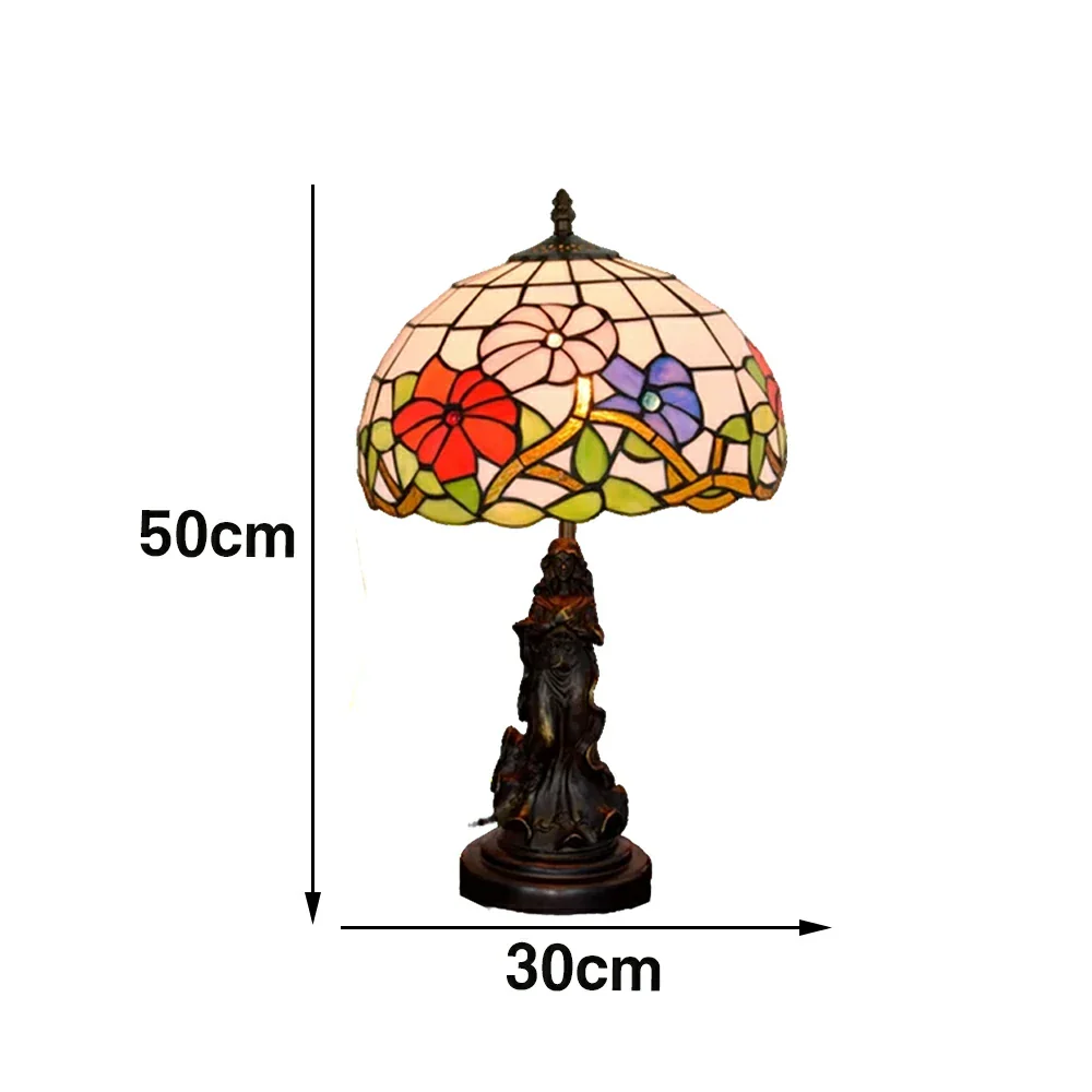 LIVARA European Vintage Morning Glory Style Stained Glass Table Lamp Sculpture Base Handcrafted Artistic Design Suitable for Bedroom Living Room Bedside - Image 6
