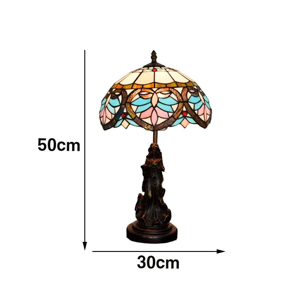 LIVARA European Vintage Blue Heart Style Stained Glass Table Lamp Sculpture Base Handcrafted Artistic Design Suitable for Bedroom Living Room Bedside - Image 6