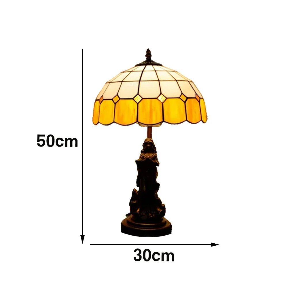 LIVARA European Vintage Stained Glass Table Lamp Sculpture Base Handcrafted Artistic Design Suitable for Bedroom Living Room Bedside - Orange - Image 6