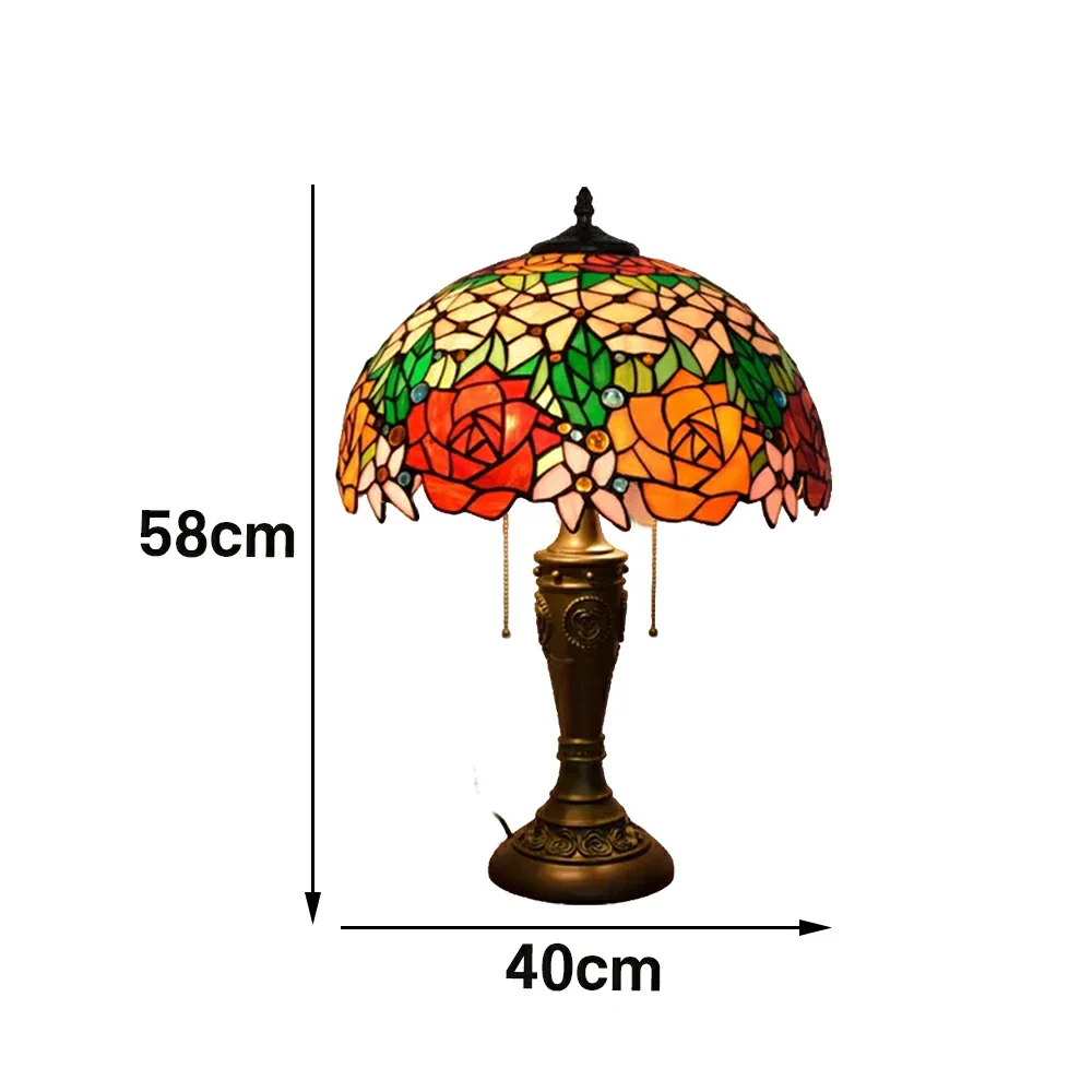 LIVARA Vibrant Rose Vintage Artistic Stained Glass Table Lamp Soft Ambient Lighting Metal Base Design Suitable for Bedroom Living Room Study Entryway - Image 6