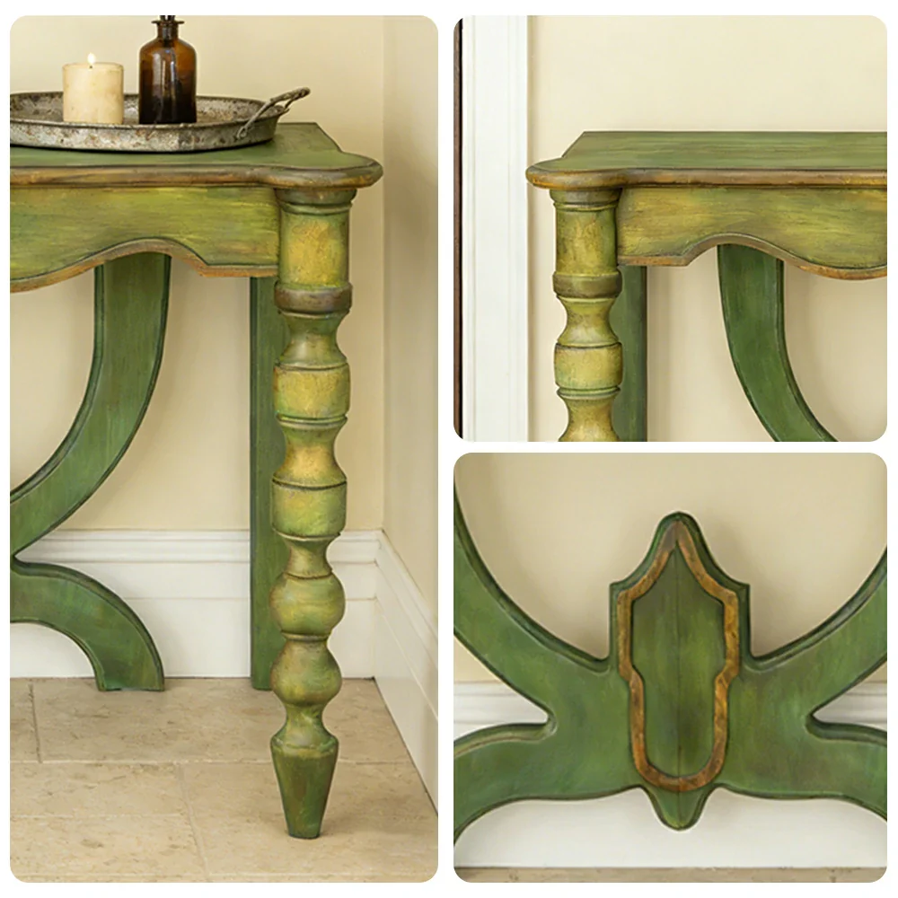 LIVARA Vintage Console Table - Carved Distressed Design - Solid Wood Construction - Multi-Use Entryway Desk Vanity Table - Image 3