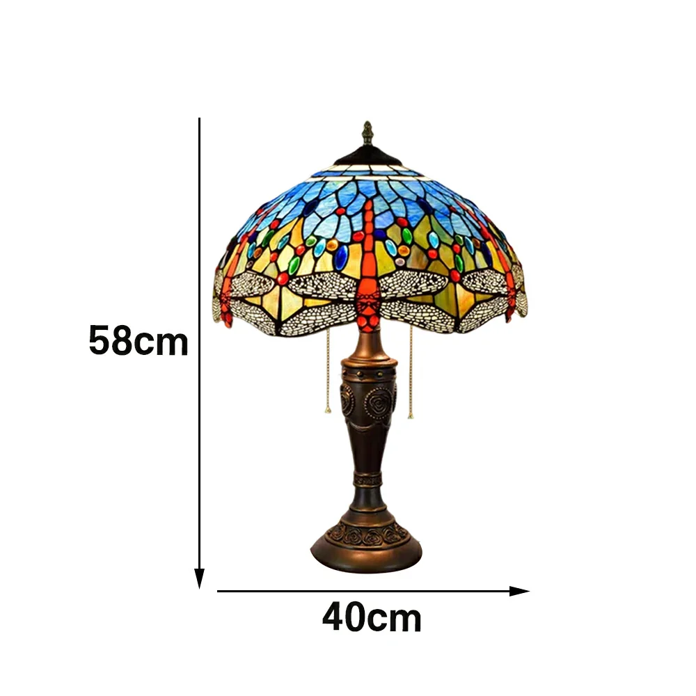 LIVARA Blue Dragonfly Vintage Artistic Stained Glass Table Lamp Soft Ambient Lighting Metal Base Design Suitable for Bedroom Living Room Study Entryway - Image 6