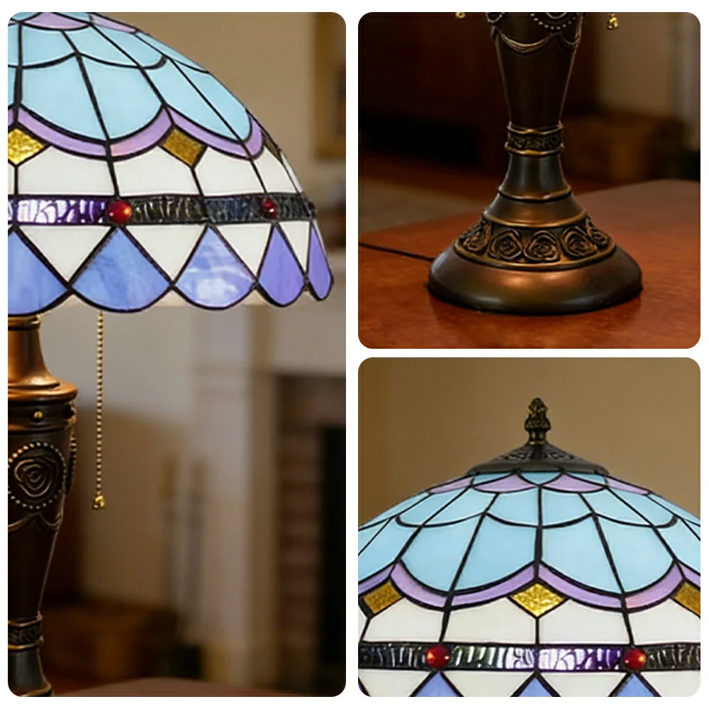 LIVARA Mediterranean Style Vintage Artistic Stained Glass Table Lamp Soft Ambient Lighting Metal Base Design Suitable for Bedroom Living Room Study Entryway - Image 3