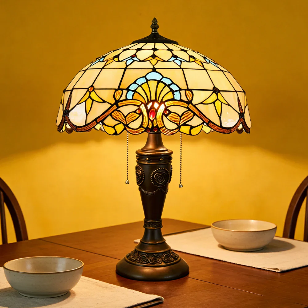 LIVARA Baroque Style Vintage Artistic Stained Glass Table Lamp Soft Ambient Lighting Metal Base Design Suitable for Bedroom Living Room Study Entryway - Image 2