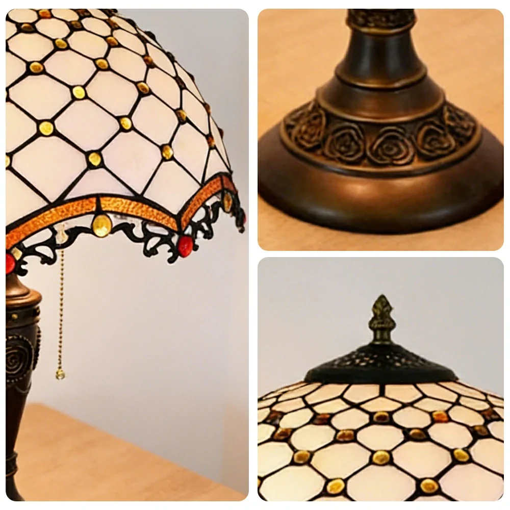LIVARA Cross Bead Pattern Vintage Artistic Stained Glass Table Lamp Soft Ambient Lighting Metal Base Design Suitable for Bedroom Living Room Study Entryway - Image 3