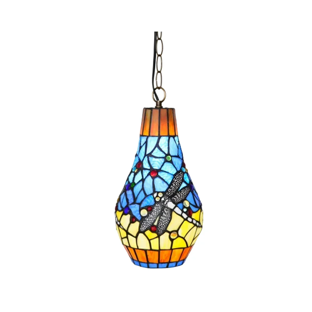 LIVARA Yellow Dragonfly Stained Glass Pendant Light Soft Ambient Lighting Adjustable Chain Design Dining Living Room Bedroom Hallway