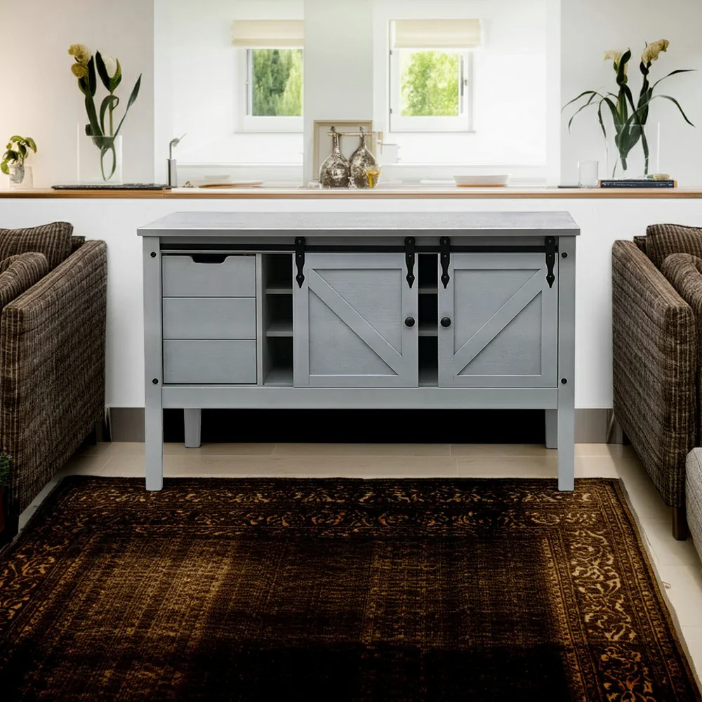 LIVARA Farmhouse Sideboard Storage Cabinet with Sliding Barn Doors Solid Wood & MDF Rustic Buffet Console for Dining Living Room - Image 4
