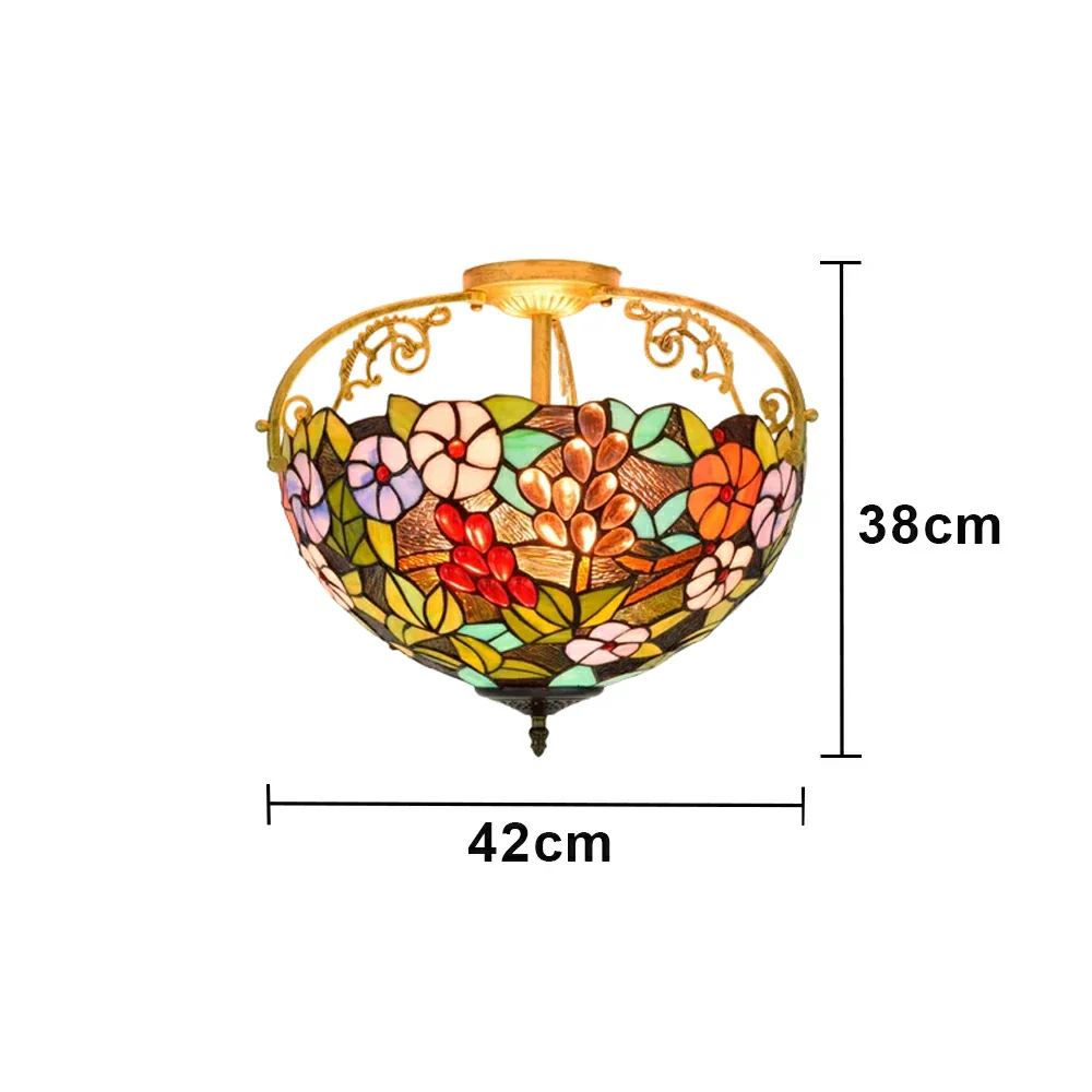 LIVARA European Vintage Grape Floral Pattern Stained Glass Ceiling Light 3-Light Design Even Lighting 42x38cm Suitable for Living Room Bedroom Dining Hallway - Image 6