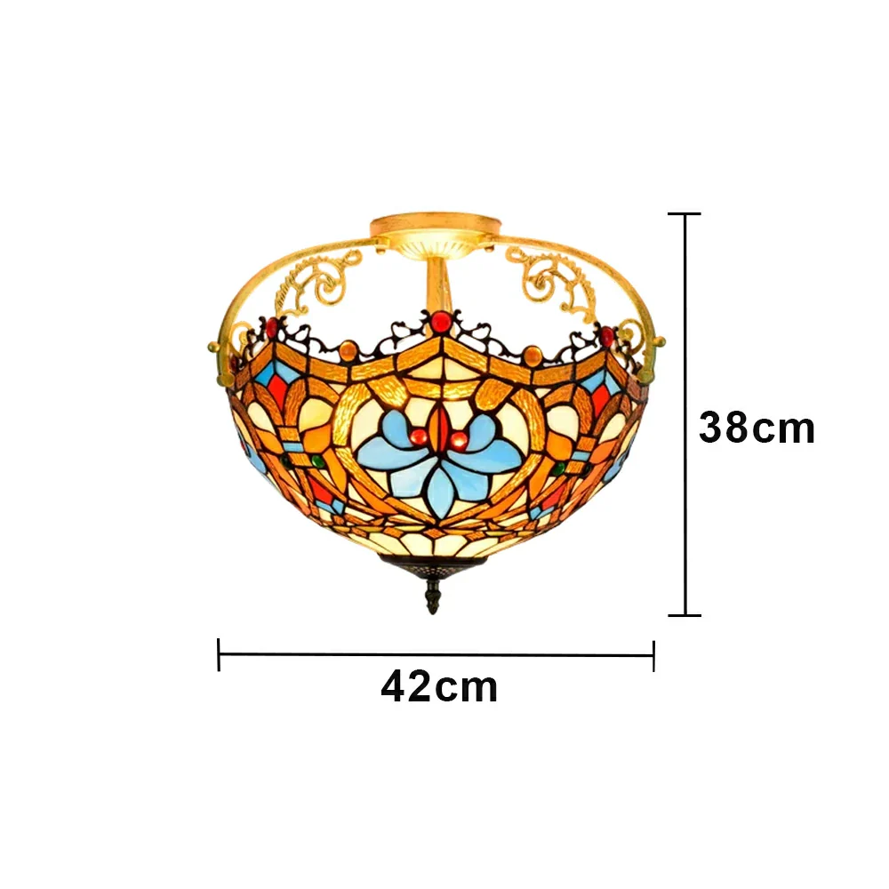 LIVARA European Vintage Heart Pattern Stained Glass Ceiling Light 3-Light Design Even Lighting 42x38cm Suitable for Living Room Bedroom Dining Hallway - Image 6